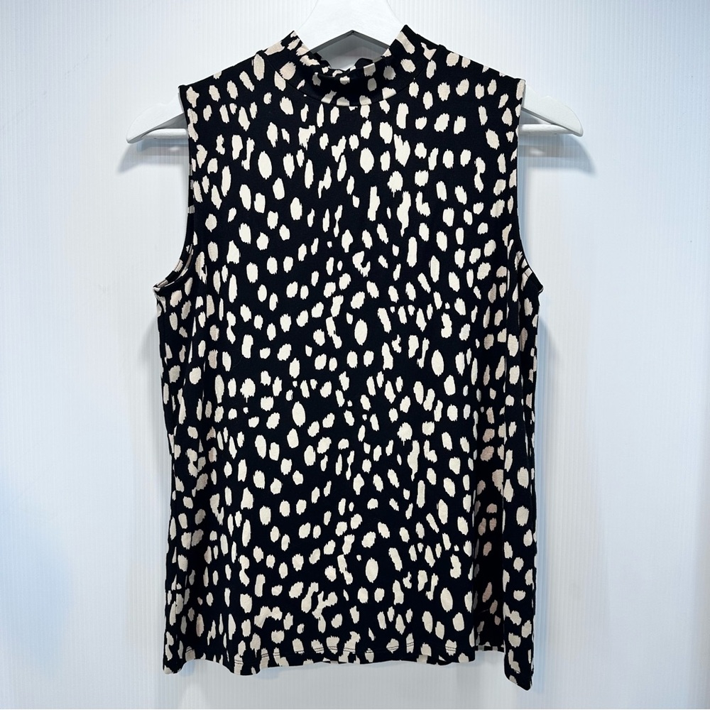 Chicos Mock Neck Women’s Animal Print Tank Sleeveless Sz 0 Gold Black Classic‎
